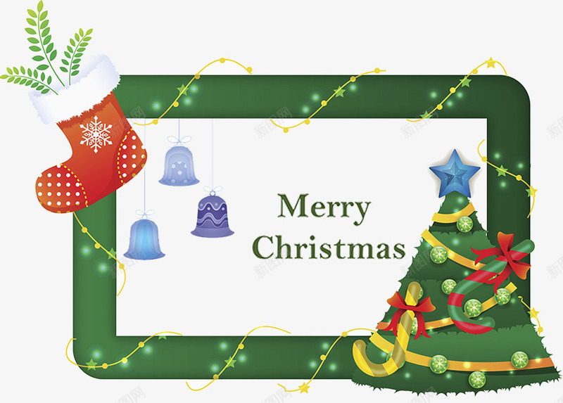 绿色圣诞节相框png免抠素材_新图网 https://ixintu.com 下雪 传统边框 促销 圣诞树 圣诞袜子 标签牌 缤纷 装饰品 铃铛 雪橇 雪花
