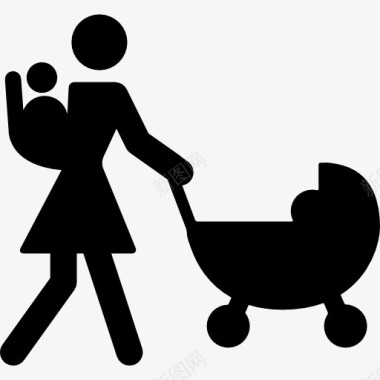 母亲走的婴儿背在背上和其他车图标图标