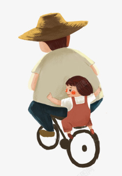 手绘人物插图父亲节骑车带着女孩素材