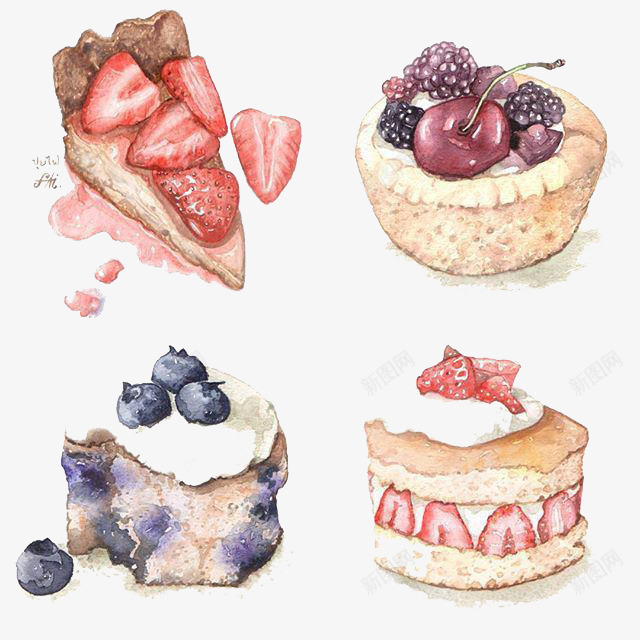 水彩蛋糕png免抠素材_新图网 https://ixintu.com 卡通 彩色 手绘 水彩 水果蛋糕 草莓 装饰
