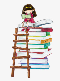 读书插图儿童读书日手绘插图爬梯子读书的高清图片