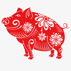 大花红景天微笑抬起头的剪纸猪矢量图高清图片
