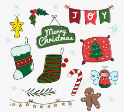 可爱图案圣诞袜12款可爱手绘圣诞元素矢量图高清图片
