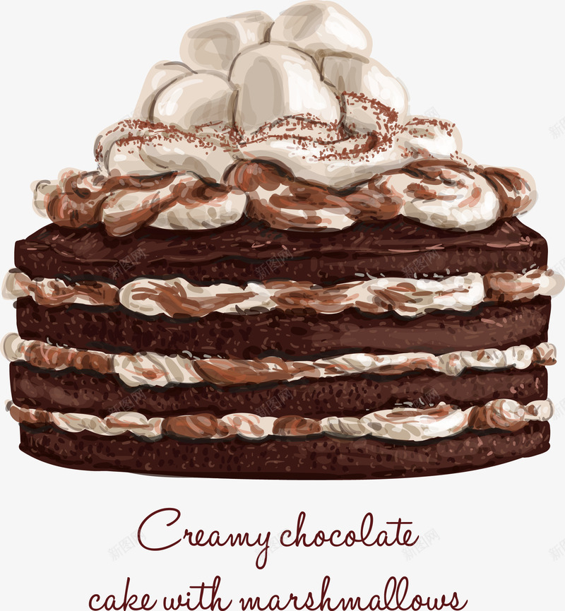 手绘棉花糖可可蛋糕png免抠素材_新图网 https://ixintu.com 可可戚风 可可蛋糕 巧克力蛋糕 手绘 棉花糖 甜品 裸蛋糕