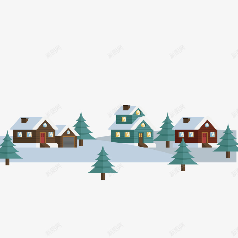 雪地中的房屋矢量图ai免抠素材_新图网 https://ixintu.com 房屋 植物 雪地 矢量图