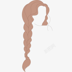 长头发的美女手绘棕色麻花辫矢量图高清图片