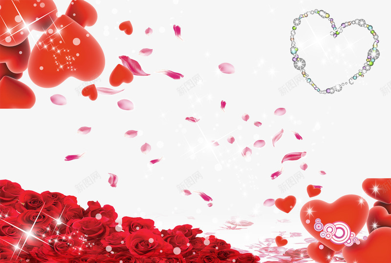 浪漫背景png免抠素材_新图网 https://ixintu.com 席位图 座位图 座位表 红色玫瑰花 结婚 花瓣 装饰心形