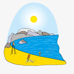海边沙滩风景插画素材