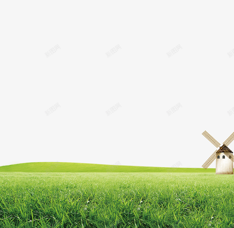 绿色草地和风车psd免抠素材_新图网 https://ixintu.com 绿色 草地 风景图案 风景背景 风车