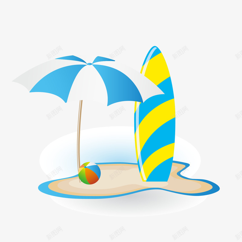 夏日海滩元素png免抠素材_新图网 https://ixintu.com 冲浪板 划桨板 夏日 海滩 遮阳伞