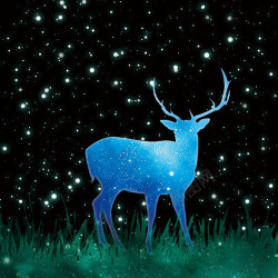 星空萤光萤火虫和鹿高清图片