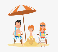 一家人出游卡通图沙滩沐浴素材