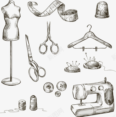 手绘裁缝工具图标图标