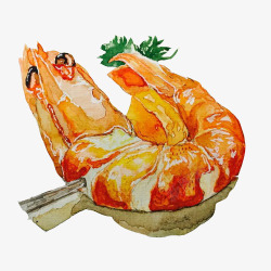 烤虾水彩画片素材
