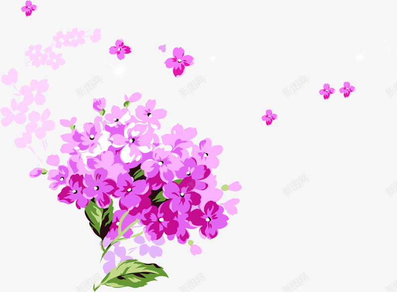 手绘绿叶紫色花朵png免抠素材_新图网 https://ixintu.com 紫色 绿叶 花朵