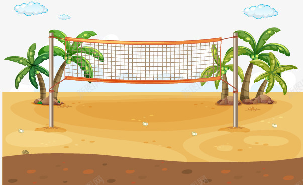 卡通沙滩椰汁树网球网png免抠素材_新图网 https://ixintu.com 卡通 椰汁树 沙滩 网球网