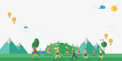 草环绿色卡通环保跑步海报插画高清图片