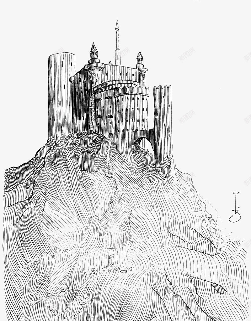 手绘城堡背景png免抠素材_新图网 https://ixintu.com 创意城堡 山顶上的楼房 建筑背景 手绘城堡 楼房