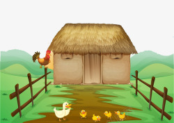 房子和鸭子和鸡素材