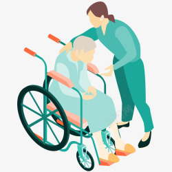 护工轮椅护工和坐轮椅老人插画高清图片