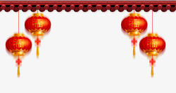 红色中国风手绘大鱼屋檐下的春节红灯笼psd图高清图片