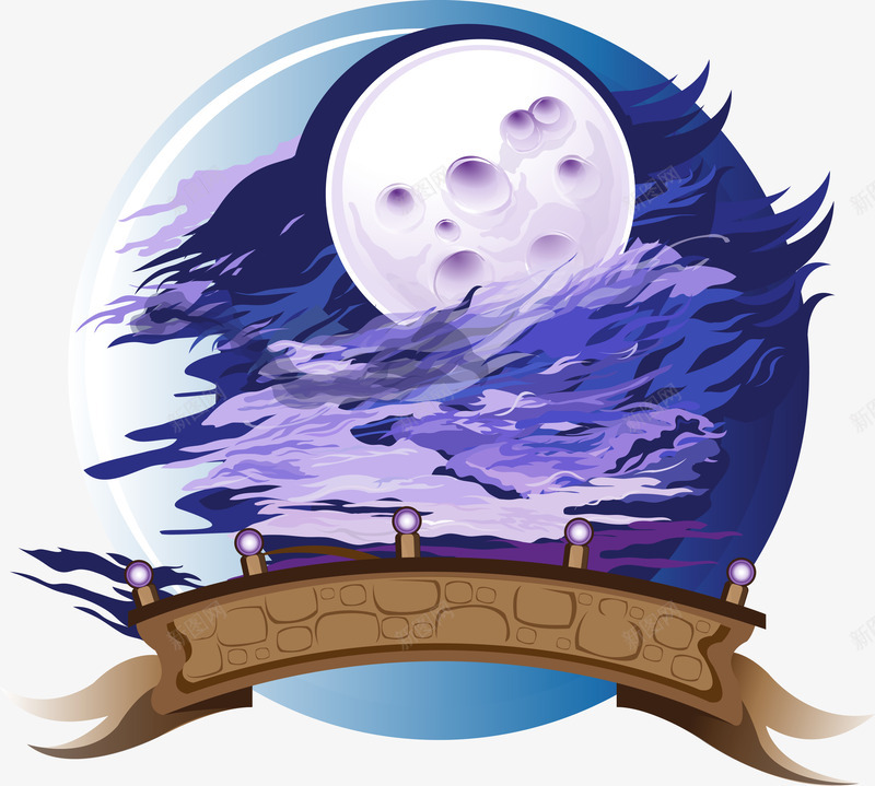 月球插画矢量图ai免抠素材_新图网 https://ixintu.com 月球 桥 棕色 紫色 蓝色 矢量图