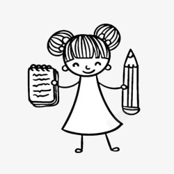 手拿铅笔和书本的小女孩简笔画素材