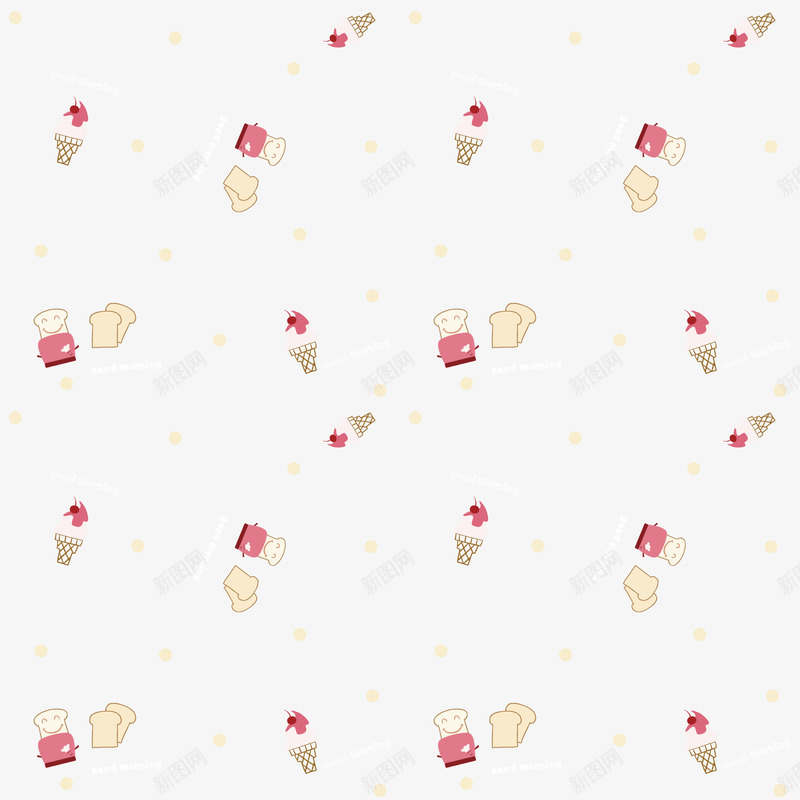 手绘食物背景装饰png免抠素材_新图网 https://ixintu.com 冰淇淋 卡通背景装饰 可爱 小清新 手绘 面包 食物