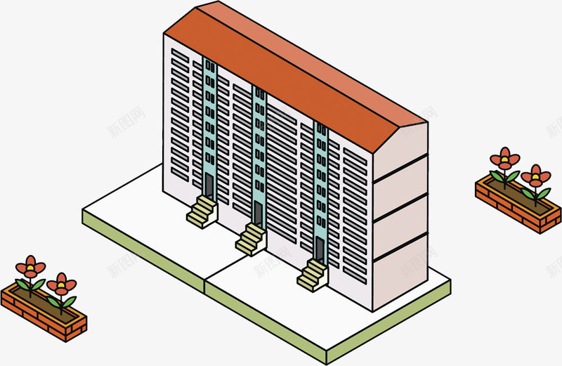 办公大楼png免抠素材_新图网 https://ixintu.com 公司 写字楼 商业区 奋斗努力 建筑物 花坛 追求梦想