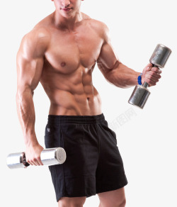 肌肉线条一位拿着哑铃健身的肌肉男高清图片