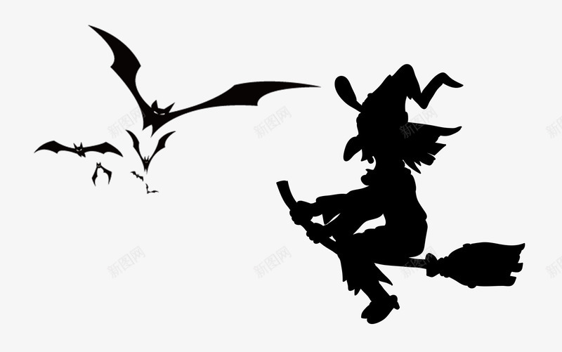 女巫蝙蝠png免抠素材_新图网 https://ixintu.com 万圣节 卡通手绘 恐怖PNG 背景装饰 飞蝙蝠 黑女巫