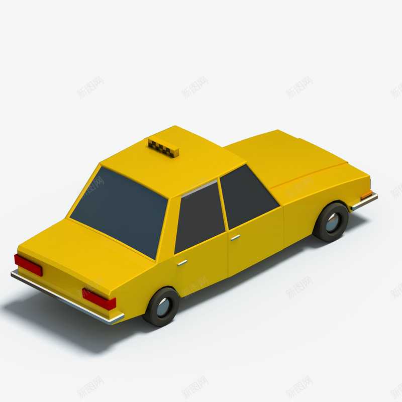 黄色出租车的背面png免抠素材_新图网 https://ixintu.com 出租车 可爱 汽车模型 立体 等轴3D 红色尾灯 高端 黑色
