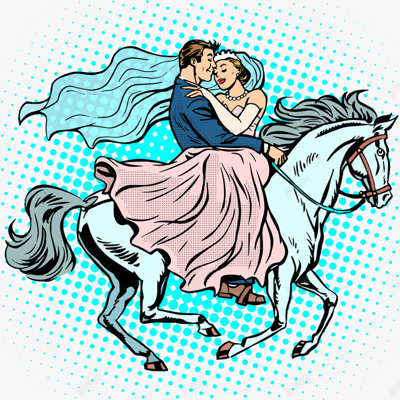 手绘马匹png免抠素材_新图网 https://ixintu.com 奔跑 婚礼 幸福 手绘 新娘 新郎 结婚 蓝色 马匹 骑马