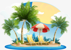 阳伞海边沙滩度假高清图片