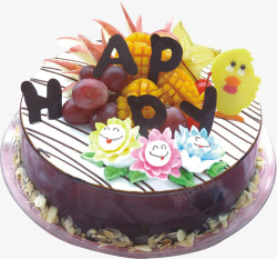 蛋糕装饰杏仁片HAPPY小鸡水果蛋糕高清图片
