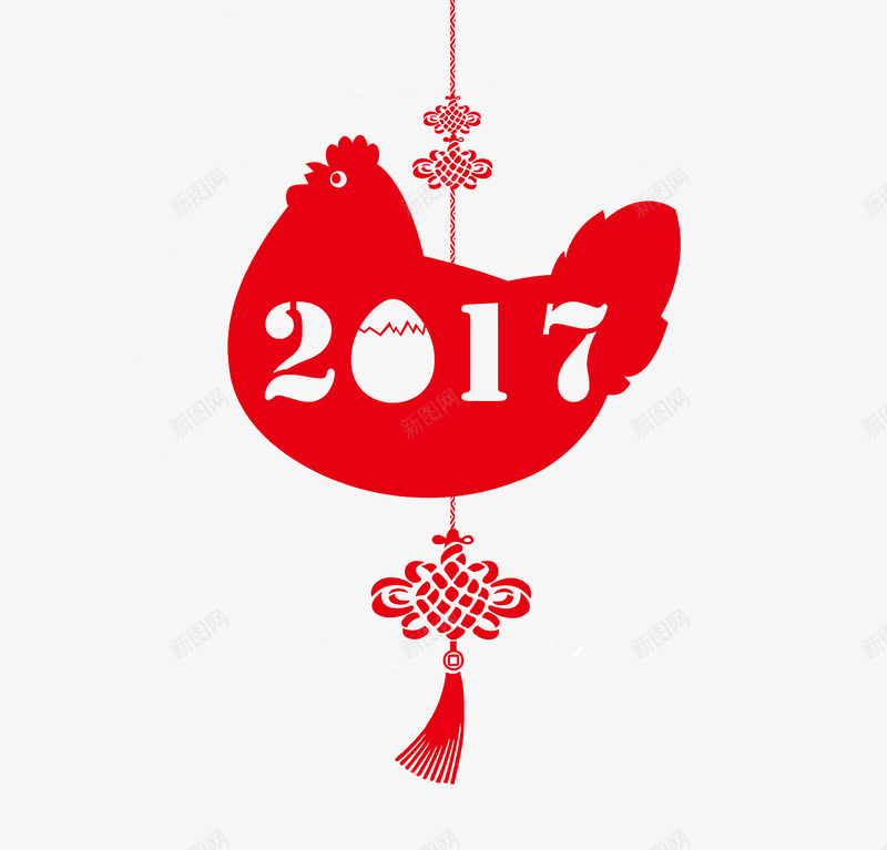 2017鸡年剪纸中国结png免抠素材_新图网 https://ixintu.com 2017年 中国结 剪纸 红色 鸡年