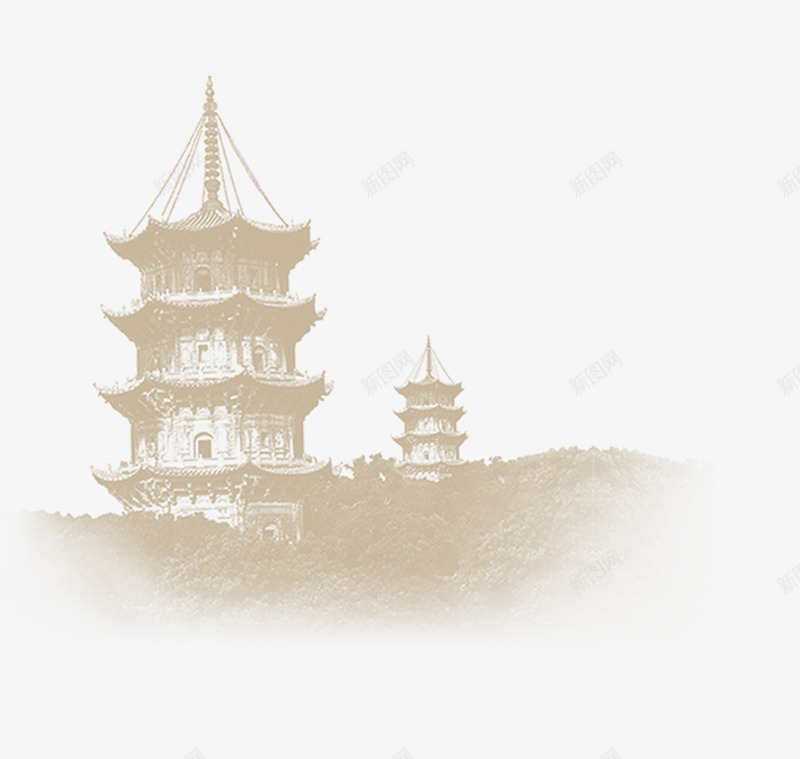 水墨风景塔png免抠素材_新图网 https://ixintu.com 中国风 塔 水墨画 水墨风景