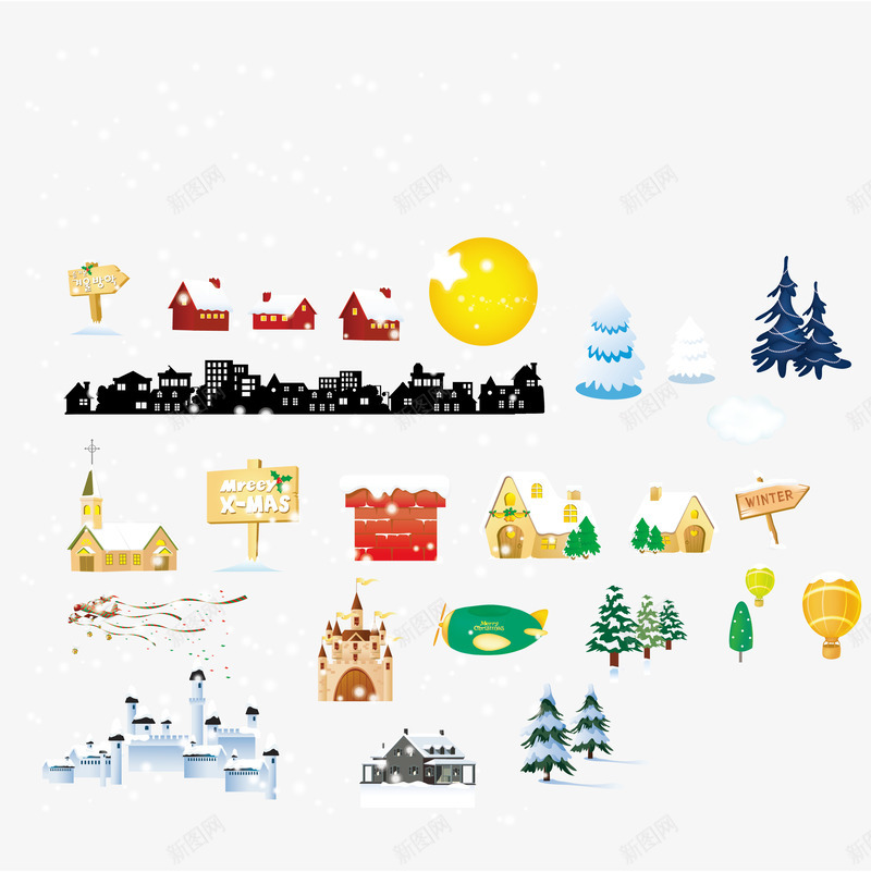 多款圣诞节场景元素png免抠素材_新图网 https://ixintu.com 圣诞树 圣诞节 城堡 指示牌 节日