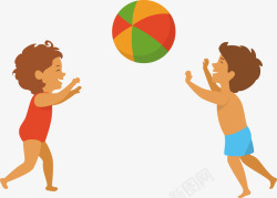 两个打沙滩排球的孩子矢量图素材