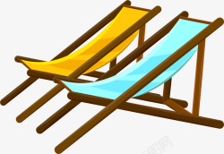 黄色沙滩蓝色沙滩躺椅高清图片