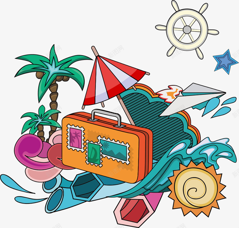海边旅行png免抠素材_新图网 https://ixintu.com summer 夏天 夏日 旅游 旅行 椰子树 沙滩 海边旅行 海鲜