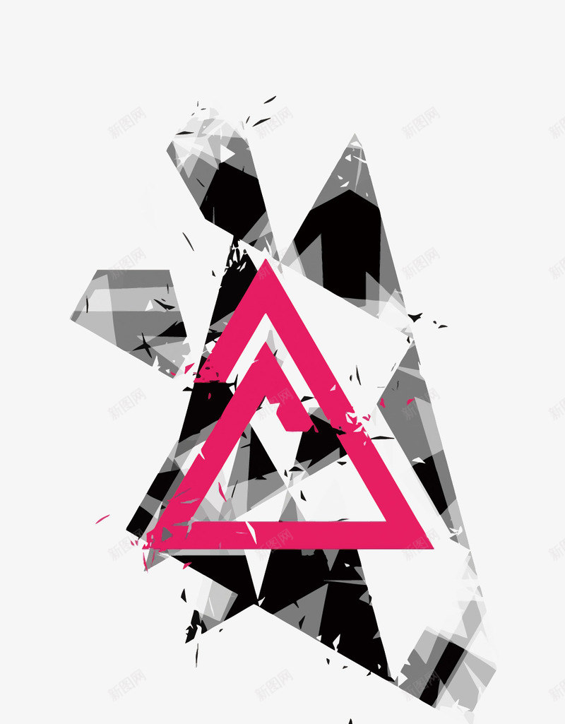 三角形png免抠素材_新图网 https://ixintu.com 三角形 几何 晶格化 矢量几何花纹 粉色 黑色