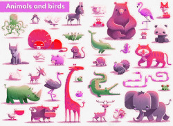 儿童读物鸟类和动物插图素材