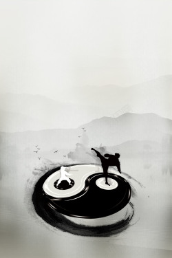 人物形状水墨中国风武术阴阳图高清图片