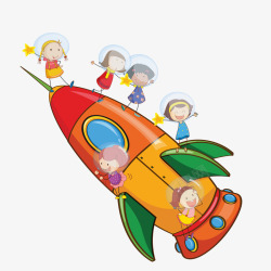 卡通儿童乘坐火箭创意插画矢量图素材