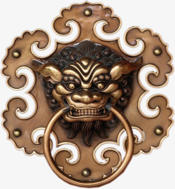 金属传统狮子雕刻门闩素材