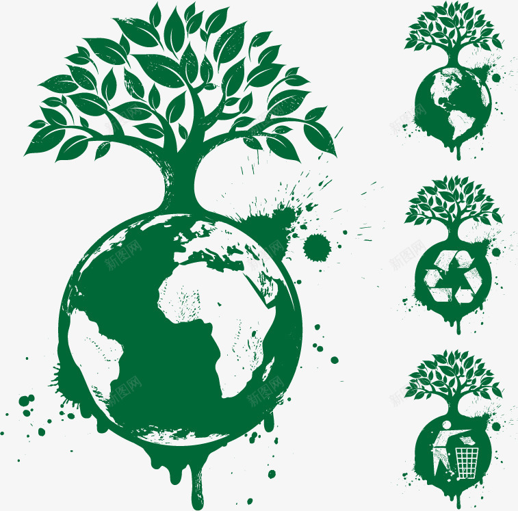 地球上生长的大树png免抠素材_新图网 https://ixintu.com eps格式矢量环保 保护环境 地球 地球上生长的大树矢量素材 墨迹 树木 绿色