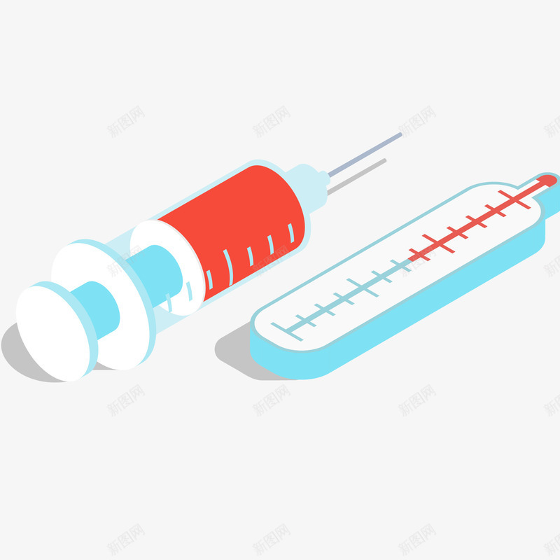 注射器和温度计插画矢量图ai免抠素材_新图网 https://ixintu.com 免抠PNG 医疗 医院 抽血 注射器 注射器和温度计插画 温度计 矢量图