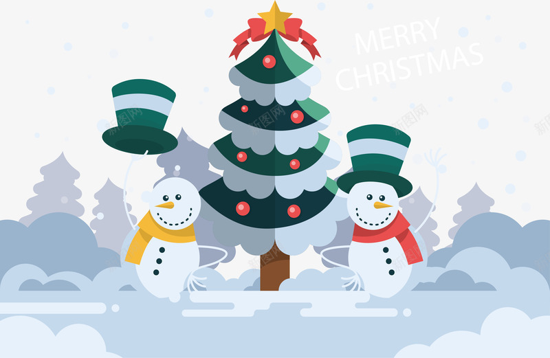雪地上的雪人圣诞树png免抠素材_新图网 https://ixintu.com 冬天雪地 可爱雪人 圣诞树 圣诞节 矢量png 雪人