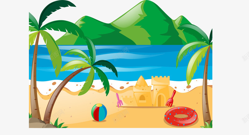 海边沙滩度假png免抠素材_新图网 https://ixintu.com 冬季度假 城堡 沙滩 海边度假 玩沙子 矢量素材